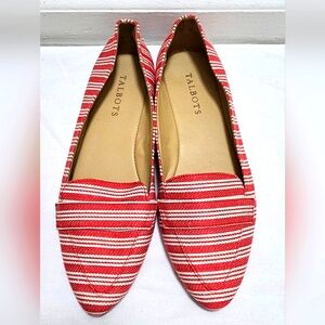 Talbots Francesca Women's Red White Striped Pointed Toe Moccasins Flats Size 7.5
